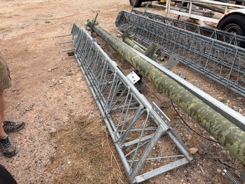 Large ham radio tower structure used for mounting HF and VHF amateur radio antennas