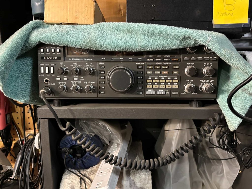 Used amateur radio station equipment and electronic communication hardware arranged for resale