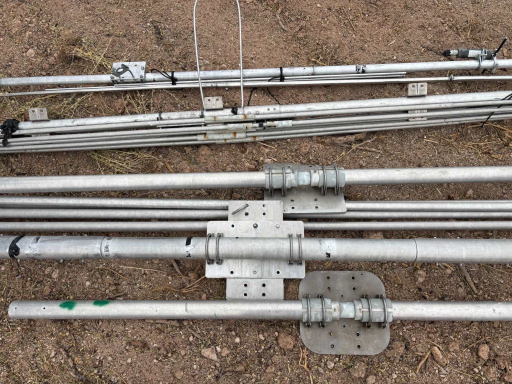 Galvanized steel tower sections used for ham radio antenna support and elevated communication systems